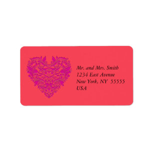 HeartyParty Raspberry and Magenta Damask Heart Label