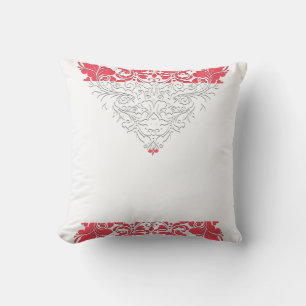 HeartyParty Raspberry Red And White Damask Heart Cushion