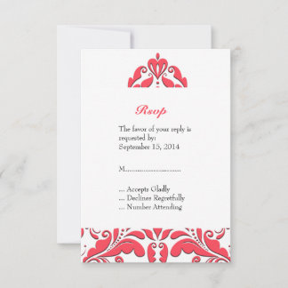 HeartyParty Raspberry Red And White Damask Heart Invitation