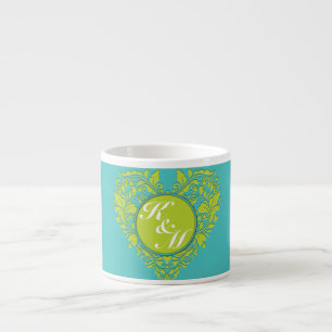 HeartyParty Turquoise and Lime Damask Heart Espresso Cup