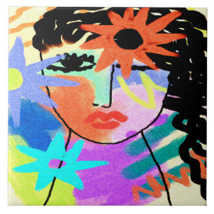 Heat Abstract Digital Portrait of a Woman Tile