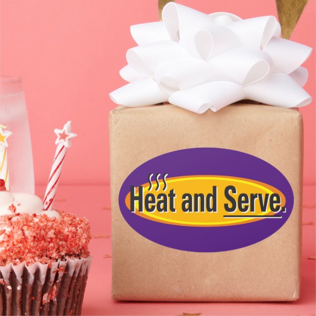 Heat and Serve Black Text Gfx Oval Sticker (Party)