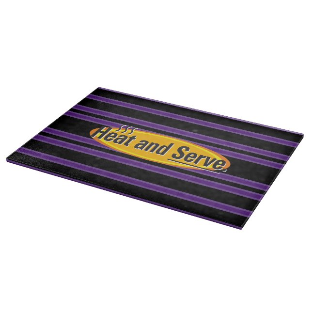 Heat and Serve Black Text Stripes Gfx Cutting Board (Corner)