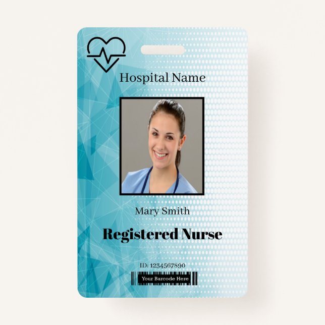 Heat Beat Lifeline Geometric Vertical Photo ID ID Badge (Front)