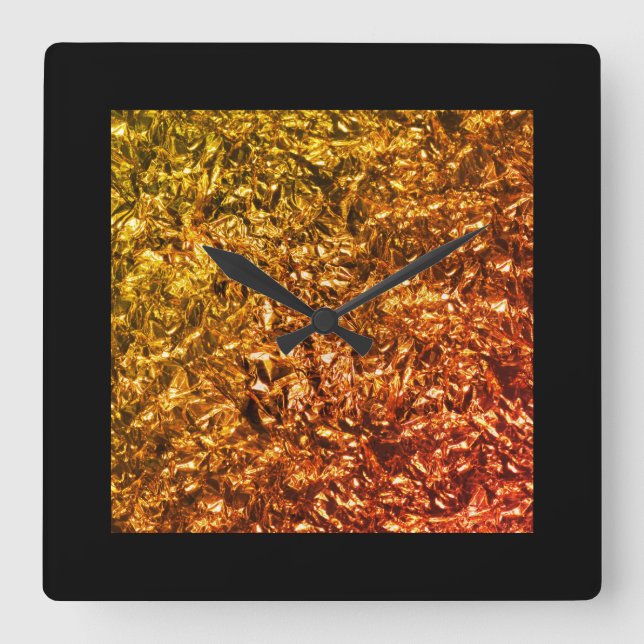 Heated foil on black square wall clock (Front)