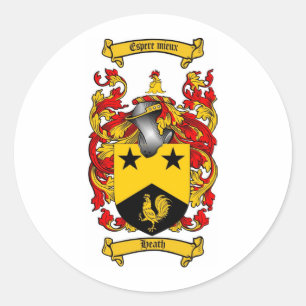 HEATH FAMILY CREST -  HEATH COAT OF ARMS CLASSIC ROUND STICKER