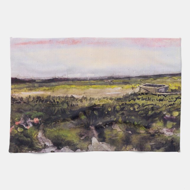 Heath with a Wheelbarrow by Vincent van Gogh Tea Towel (Horizontal)