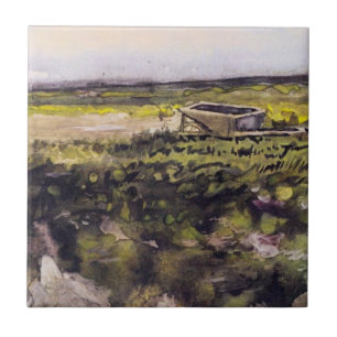 Heath with a Wheelbarrow by Vincent van Gogh Tile