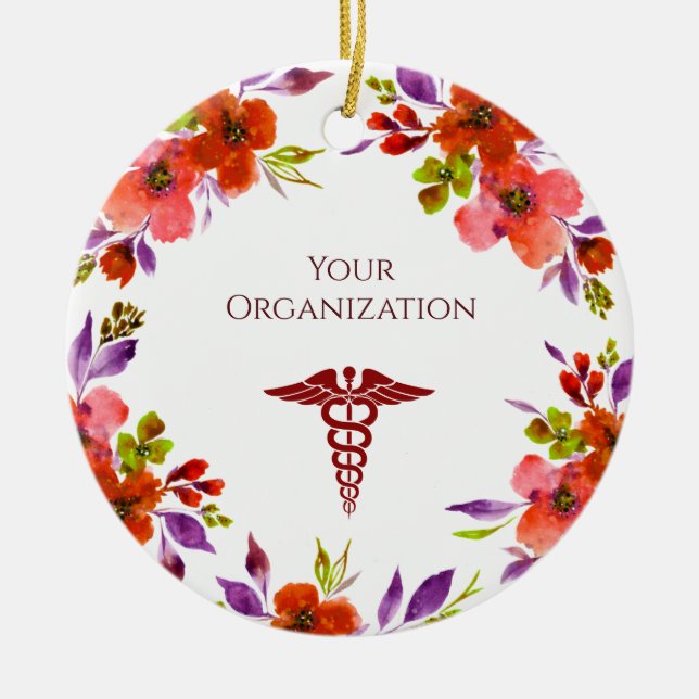 Heathcare Hospital Custom Floral Ceramic Tree Decoration (Front)