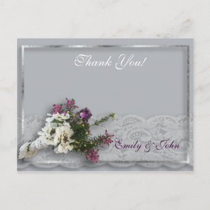 Heather and Lace Wedding Thank you Postcard