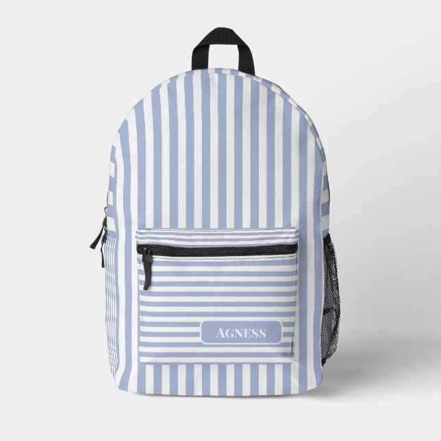 Heather and White Vintage Striped Name Printed Backpack (Front)