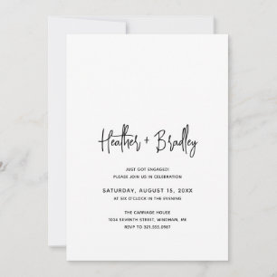Heather Black and White Modern Engagement Party Invitation