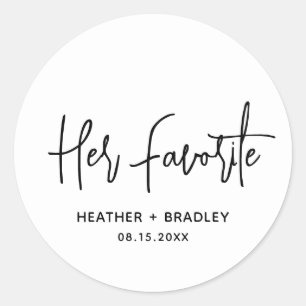 Heather Elegant Black White Minimal Modern Wedding Classic Round Sticker