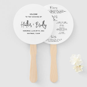 Heather Elegant Black White Modern Wedding Program Hand Fan