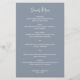 Heather Elegant Dusty Blue Modern Wedding Menu