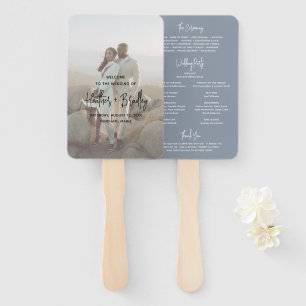 Heather Elegant Dusty Blue Modern Wedding Program Hand Fan