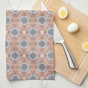 Heather Grey Abstract Flower Peach Lattice Fractal Tea Towel
