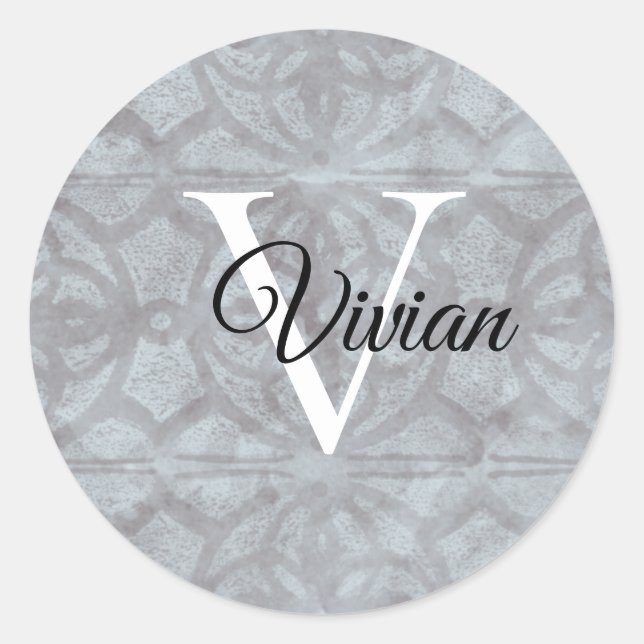  Heather Grey With White Monogram Name Classic Round Sticker (Front)