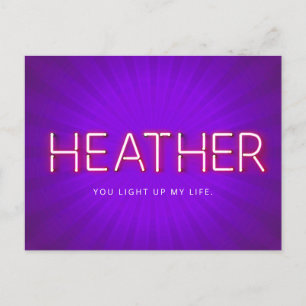 Heather in glowing neon lights postcard