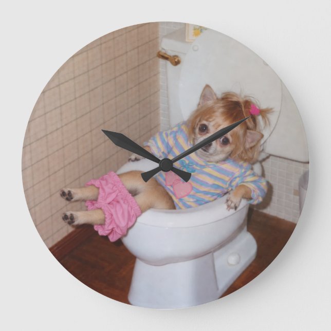 Heather-Lynn’s Retro Chihuahua Potty Triumph Large Clock (Front)