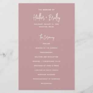Heather Minimal Dusty Rose Pink Wedding Program Flyer