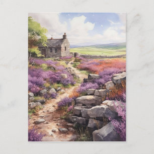 Heather Moorland And Stone House Landscape Postcard