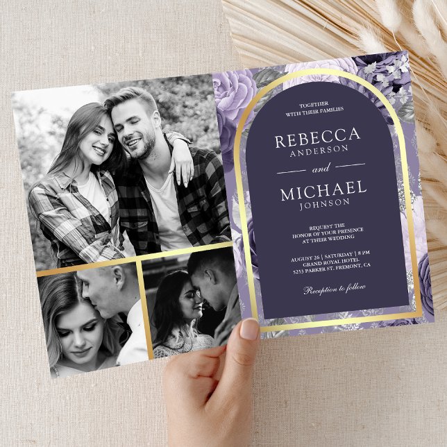 Heather Purple Floral Arch QR Code Wedding Invitation (Creator Uploaded)