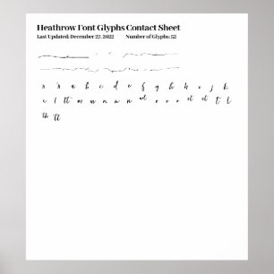 Heathrow Font Glyphs Contact Sheet Poster