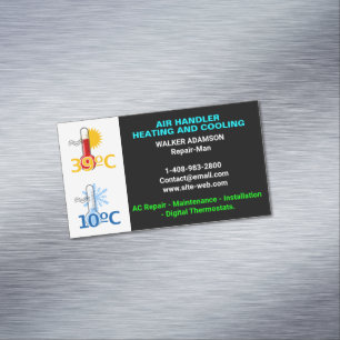 Heating and Cooling, Professional Heat Cool HVAC Magnetic Business Card