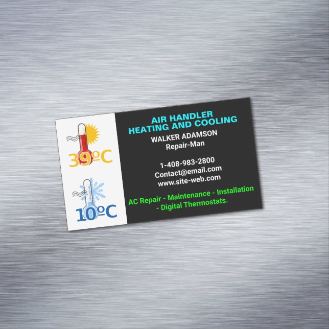 Heating and Cooling, Professional Heat Cool HVAC Magnetic Business Card (In Situ)