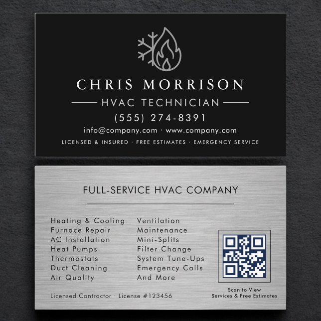 Heating & Cooling HVAC QR Code Black Business Card (Creator Uploaded)