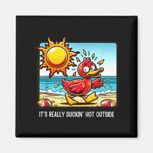 Heatwave humour - comical duck beach day sizzling magnet