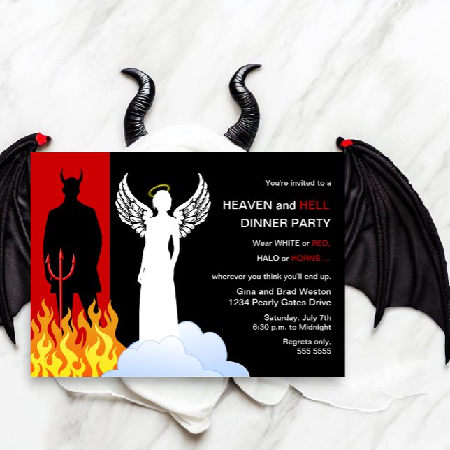 Heaven And Hell Dinner Party Invitation (Whether it's a Halloween dinner party, a birthday party or just a fun heaven & hell dinner party.)