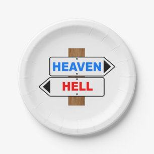 Heaven And Hell Direction Sign Paper Plate