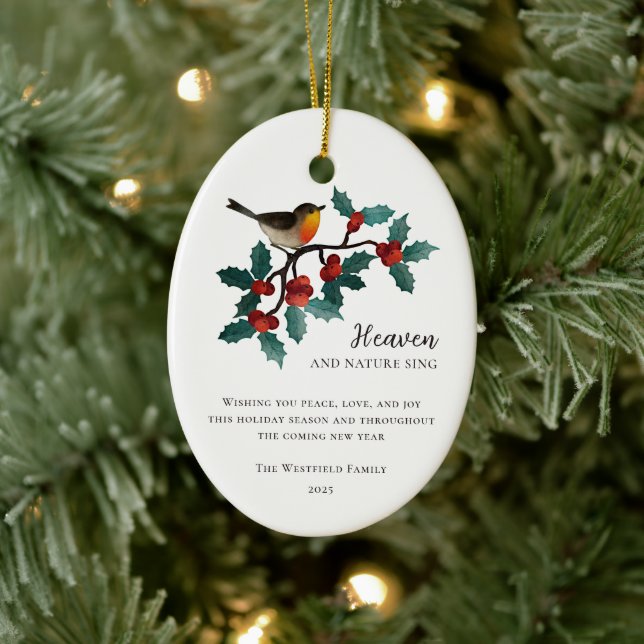 Heaven and Nature Sing Bird on Holly Christmas Ceramic Tree Decoration (Tree)