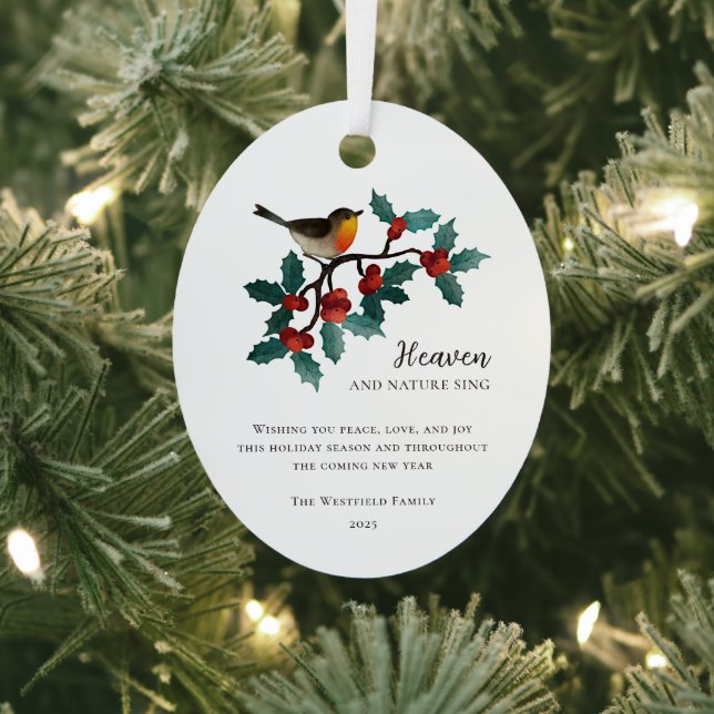Heaven and Nature Sing Bird on Holly Christmas Metal Tree Decoration (Insitu)