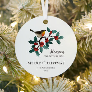 Heaven and Nature Sing Bird on Holly Christmas Metal Tree Decoration