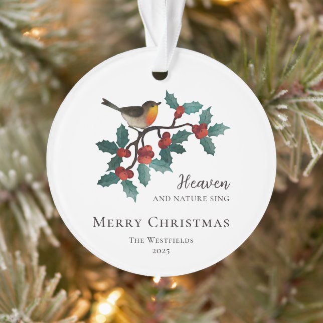 Heaven and Nature Sing Bird on Holly Christmas Ornament (Tree)