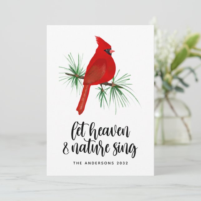 Heaven and Nature Sing Red Cardinal Christmas Holiday Card (Standing Front)