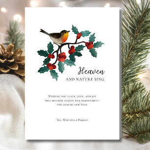 Heaven and Nature Sing Winter Bird Holly Christmas Holiday Card