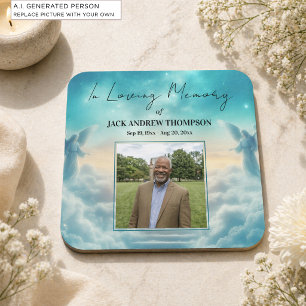 Heaven Angels Celebration Of Life Photo Square Paper Coaster