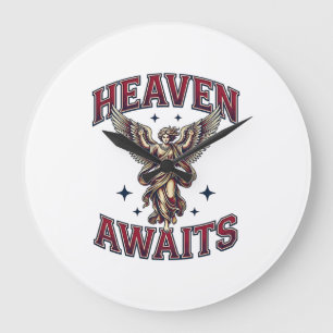 Heaven Awaits Gothic Angel Vintage Engraving Shirt Large Clock