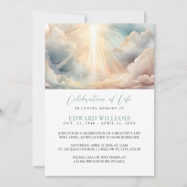 Heaven Funeral Celebration of Life Photo Invitation (Front)