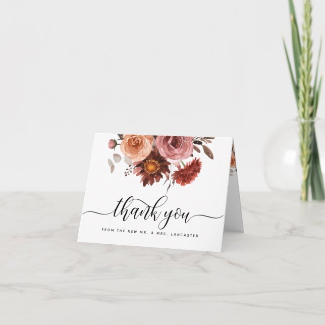 Heaven in Rose, Blush and Burgundy Floral Thank You Card (Front)