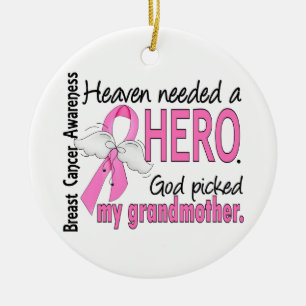 Heaven Needed A Hero Grandmother Breast Cancer Ceramic Tree Decoration
