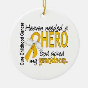 Heaven Needed Hero Grandson Childhood Cancer Ceramic Tree Decoration