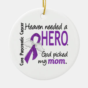 Heaven Needed Hero Mum Pancreatic Cancer Ceramic Tree Decoration