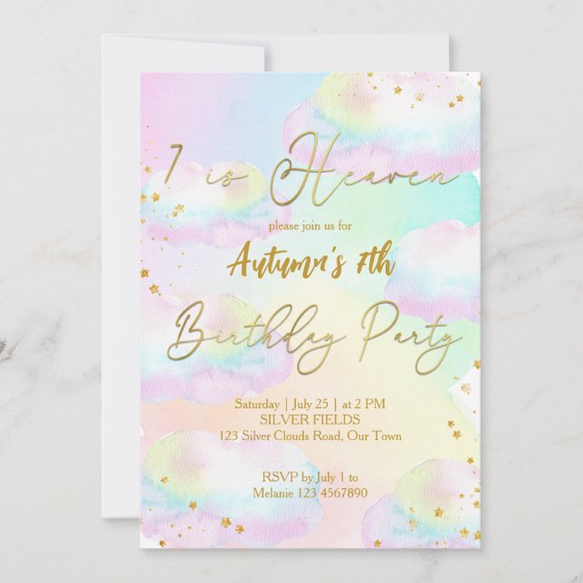 Heaven pastel rainbow clouds birthday invitation (Front)