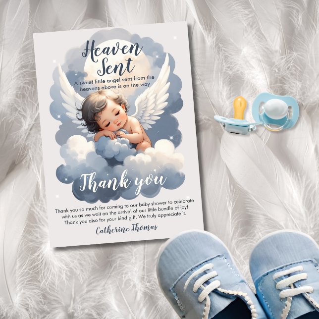Heaven Sent Angel Baby In Clouds Baby Shower Thank You Card (Creator Uploaded)