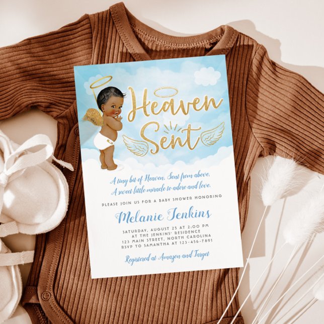 Heaven Sent Angel Boy Baby Shower Invitation (Creator Uploaded)